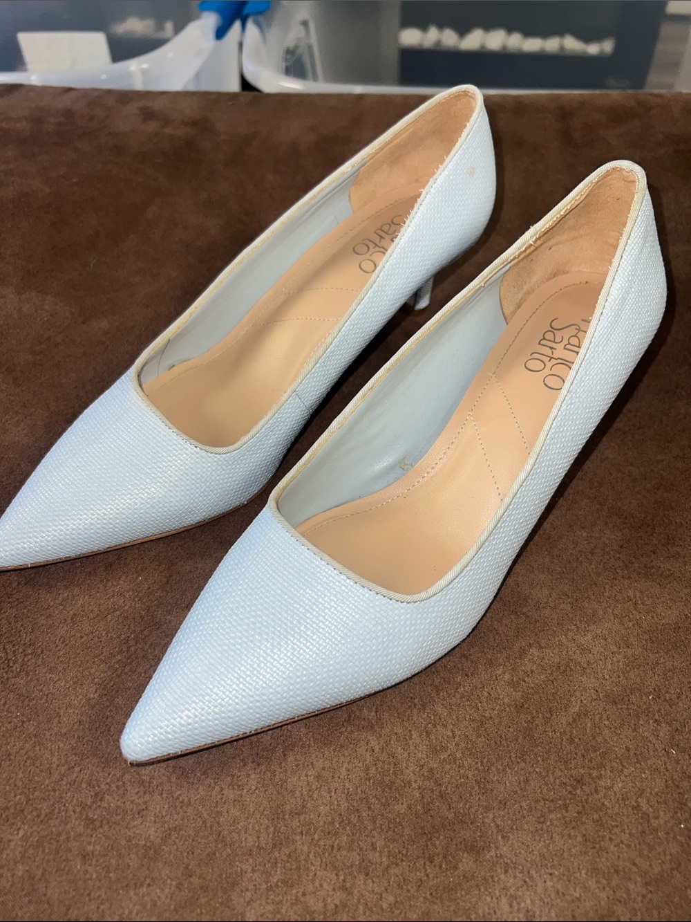 Franco Sarto Pointed-Toe Kitten Heels in Pale Blue